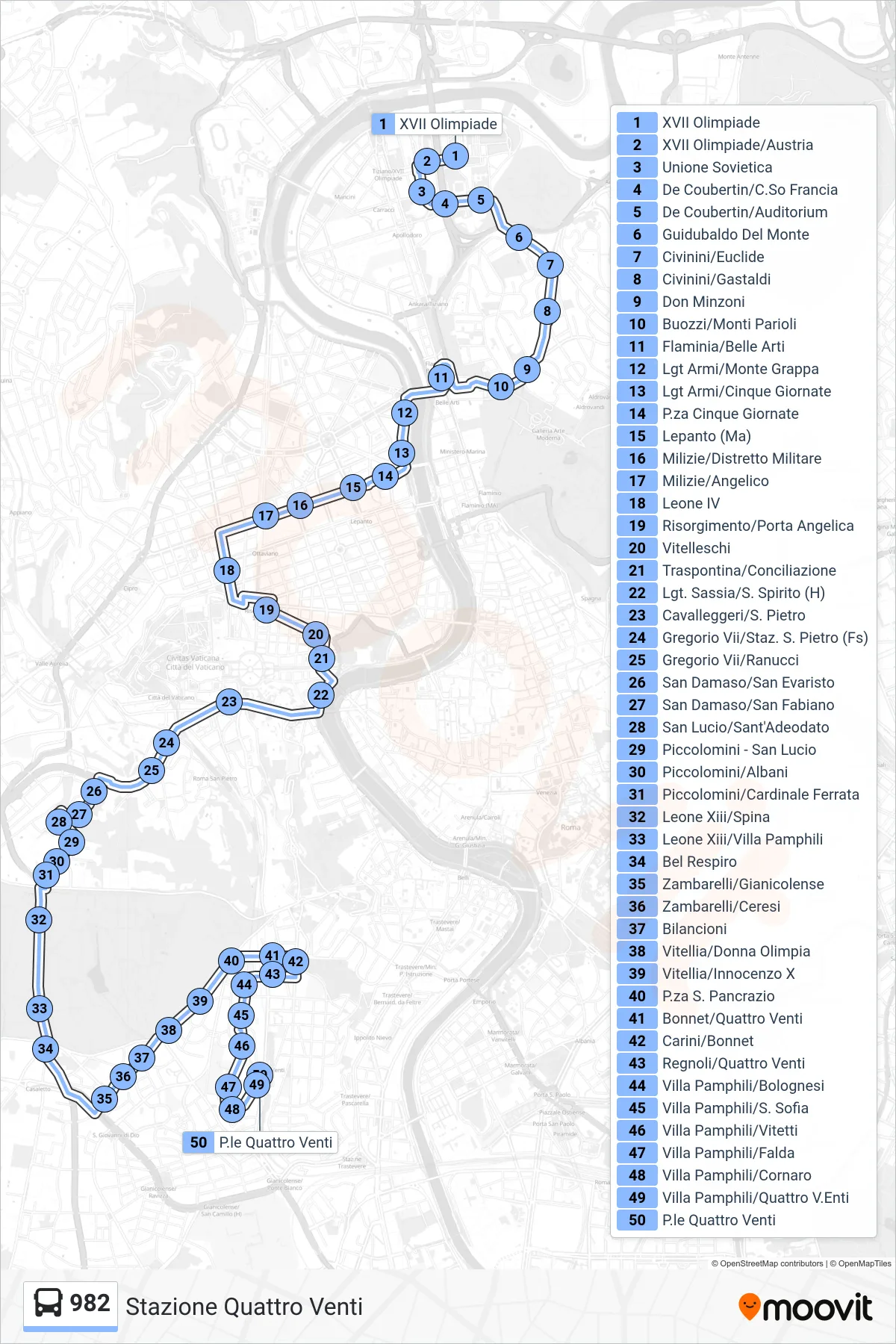 Linea 982 bus (Stazione Quattro Venti) - Percorsi e fermate sulla mappa