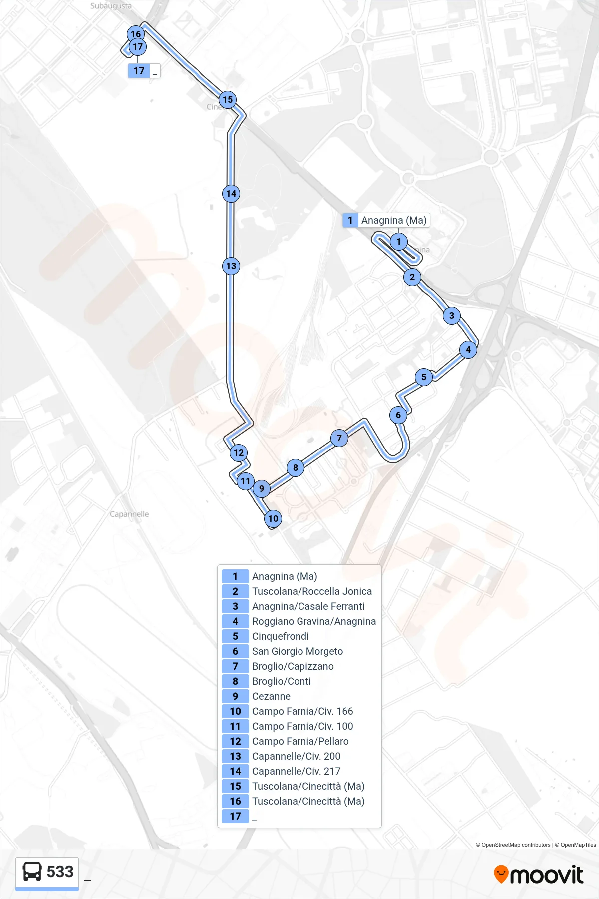 Linea 533 bus (_) - Percorsi e fermate sulla mappa