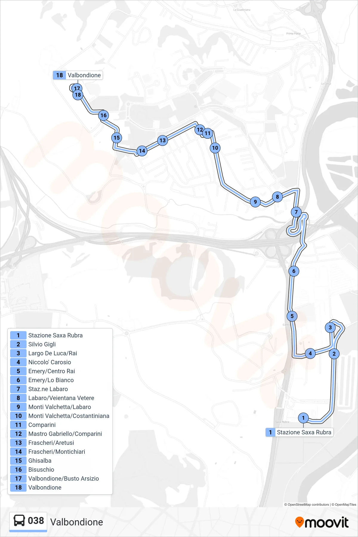 Linea 038 bus (Valbondione) - Percorsi e fermate sulla mappa