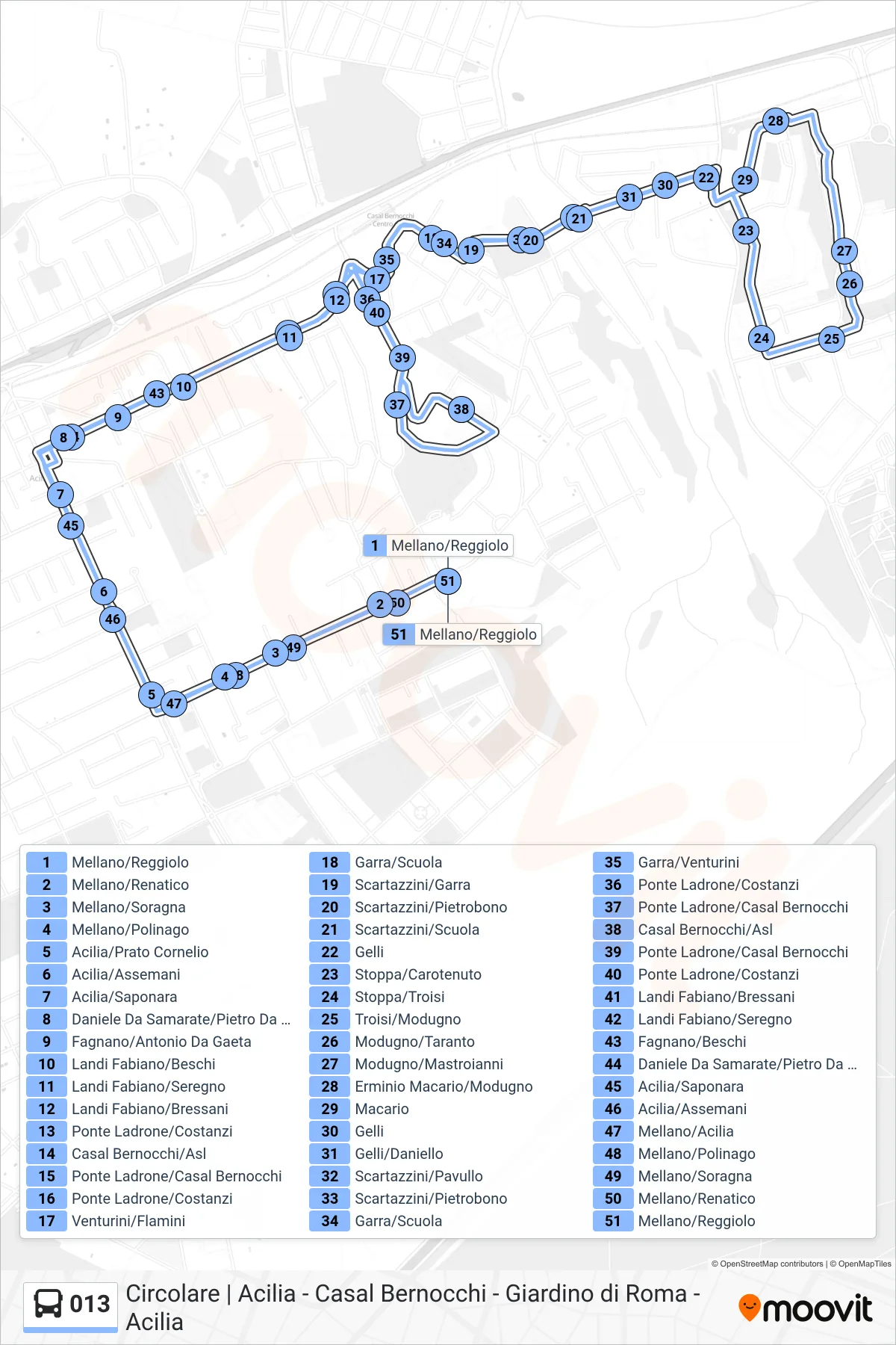 Linea 013 bus (Mellano/Reggiolo) - Percorsi e fermate sulla mappa