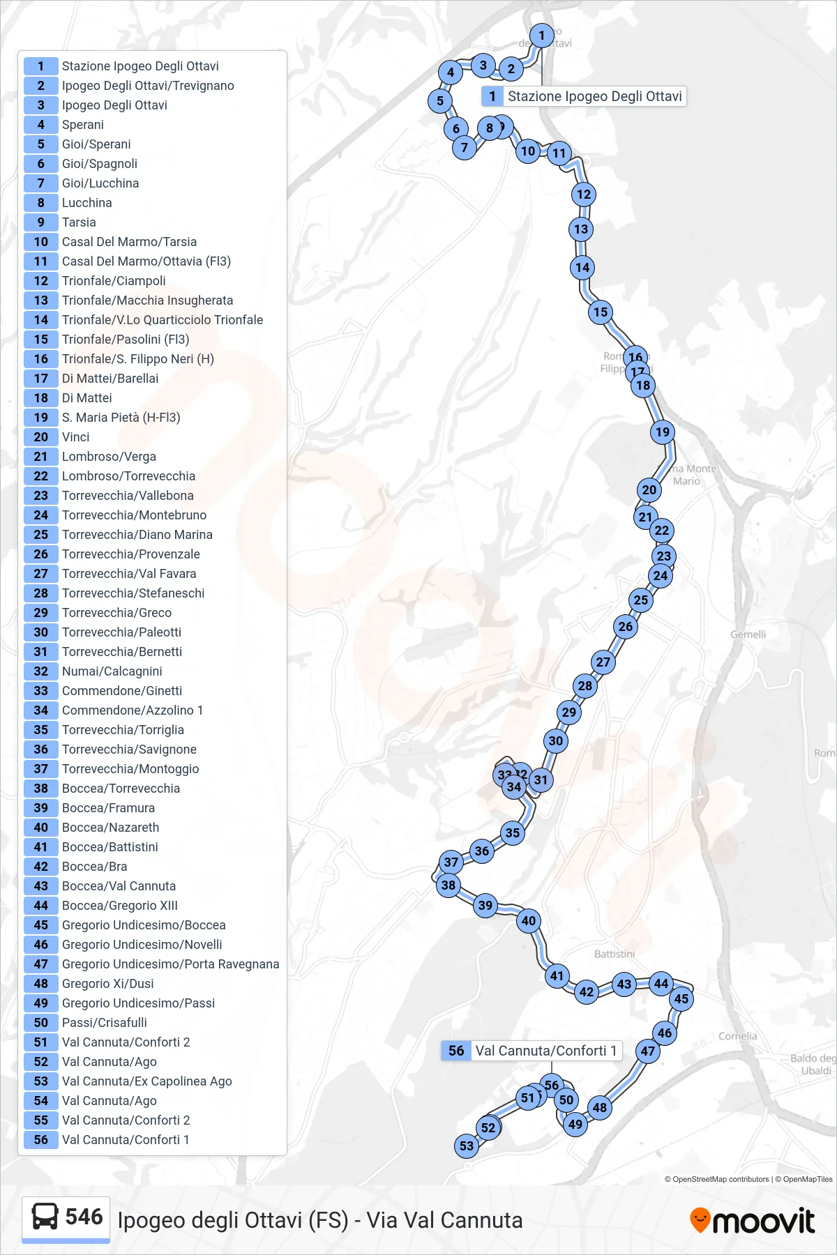 Linea 546 bus (Val Cannuta/Conforti) - Percorsi e fermate sulla mappa