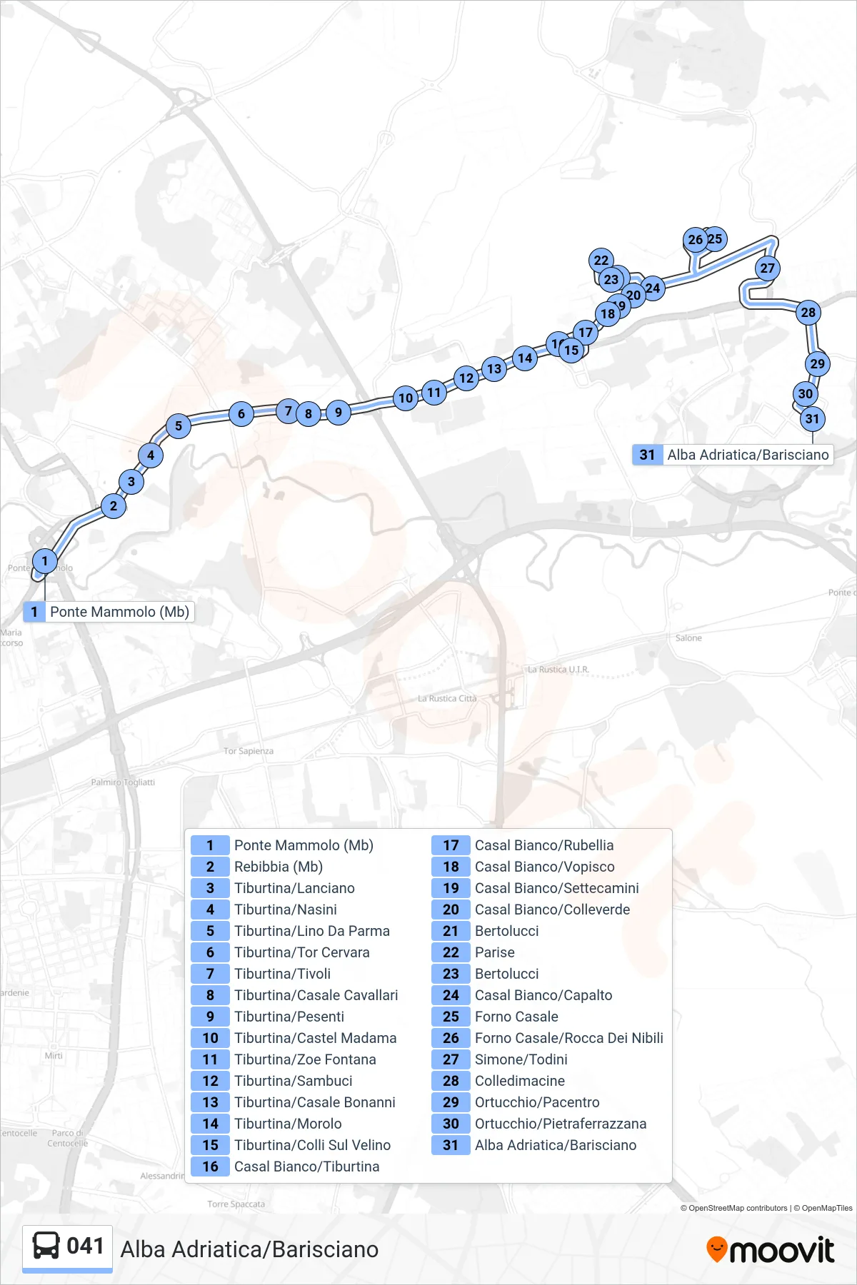 Linea 041 bus (Alba Adriatica/Barisciano) - Percorsi e fermate sulla mappa