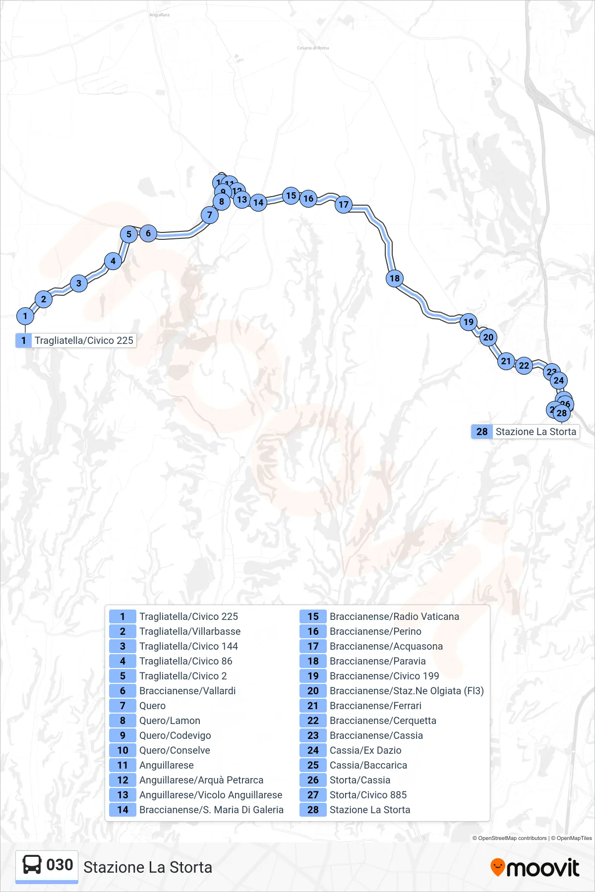 Linea 030 bus (Stazione La Storta) - Percorsi e fermate sulla mappa