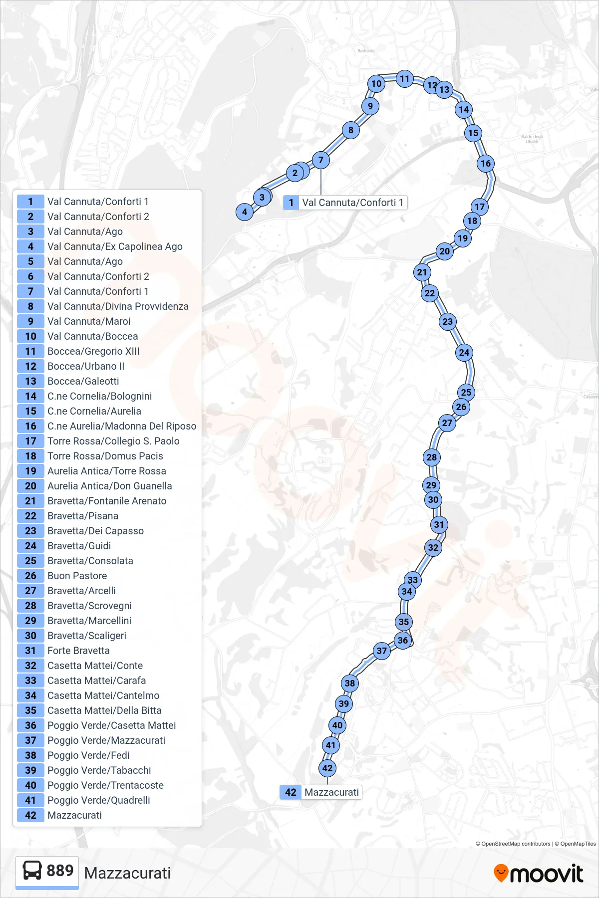 Linea 889  bus (Mazzacurati) - Percorsi e fermate sulla mappa
