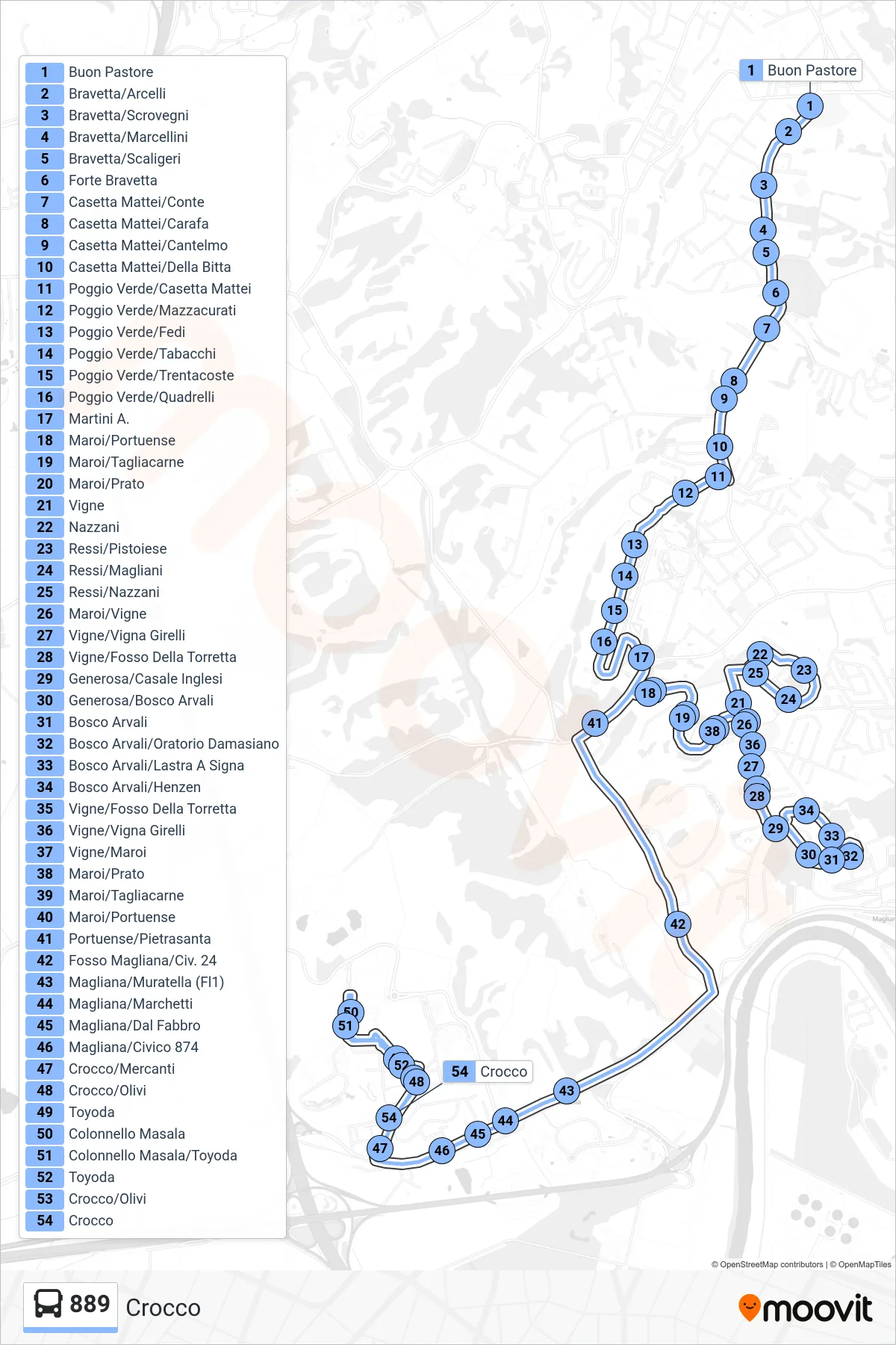 Linea 889 bus (Crocco) - Percorsi e fermate sulla mappa