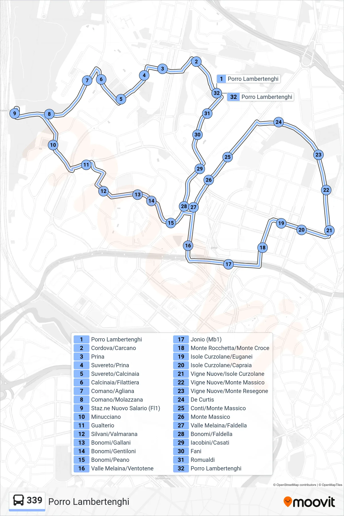 Linea 339 bus (Porro Lambertenghi) - Percorsi e fermate sulla mappa