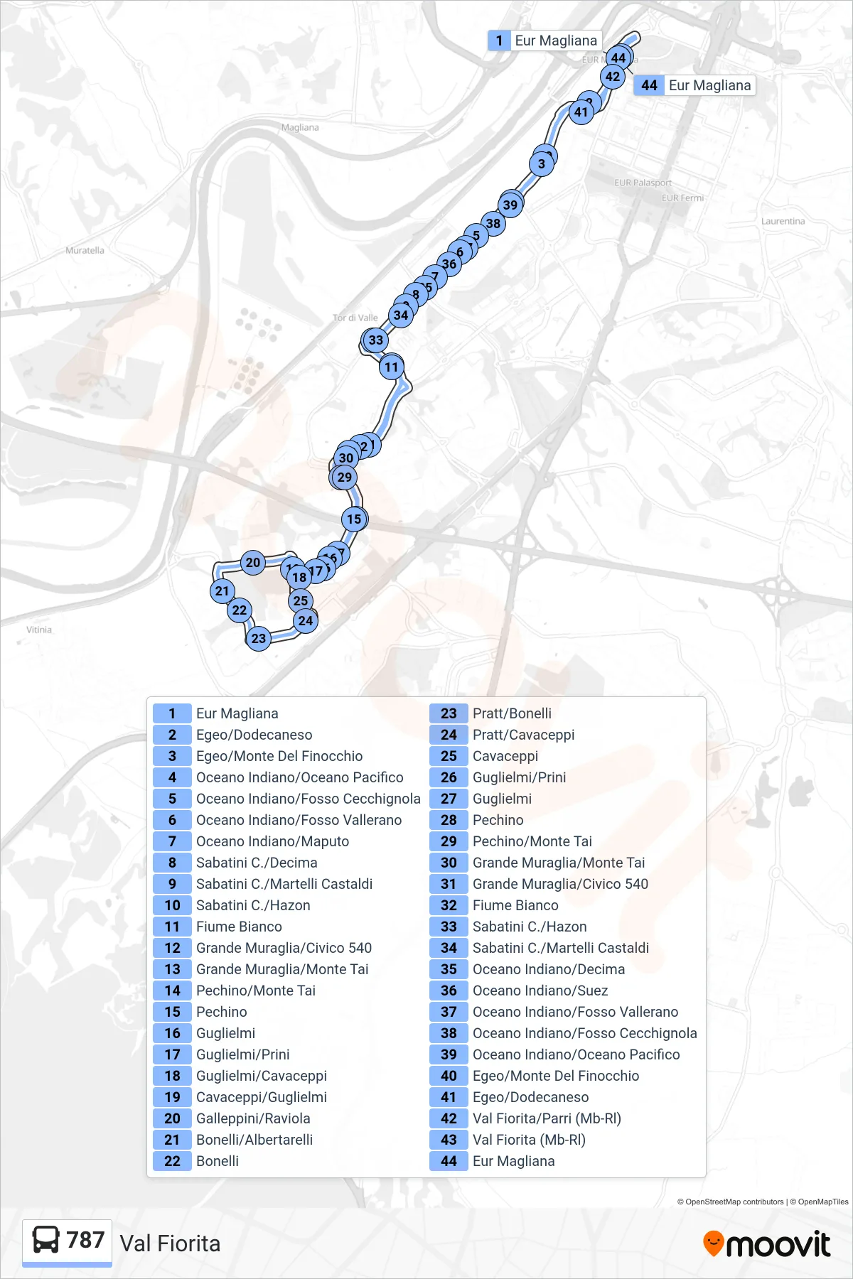 Linea 787 bus (Val Fiorita) - Percorsi e fermate sulla mappa