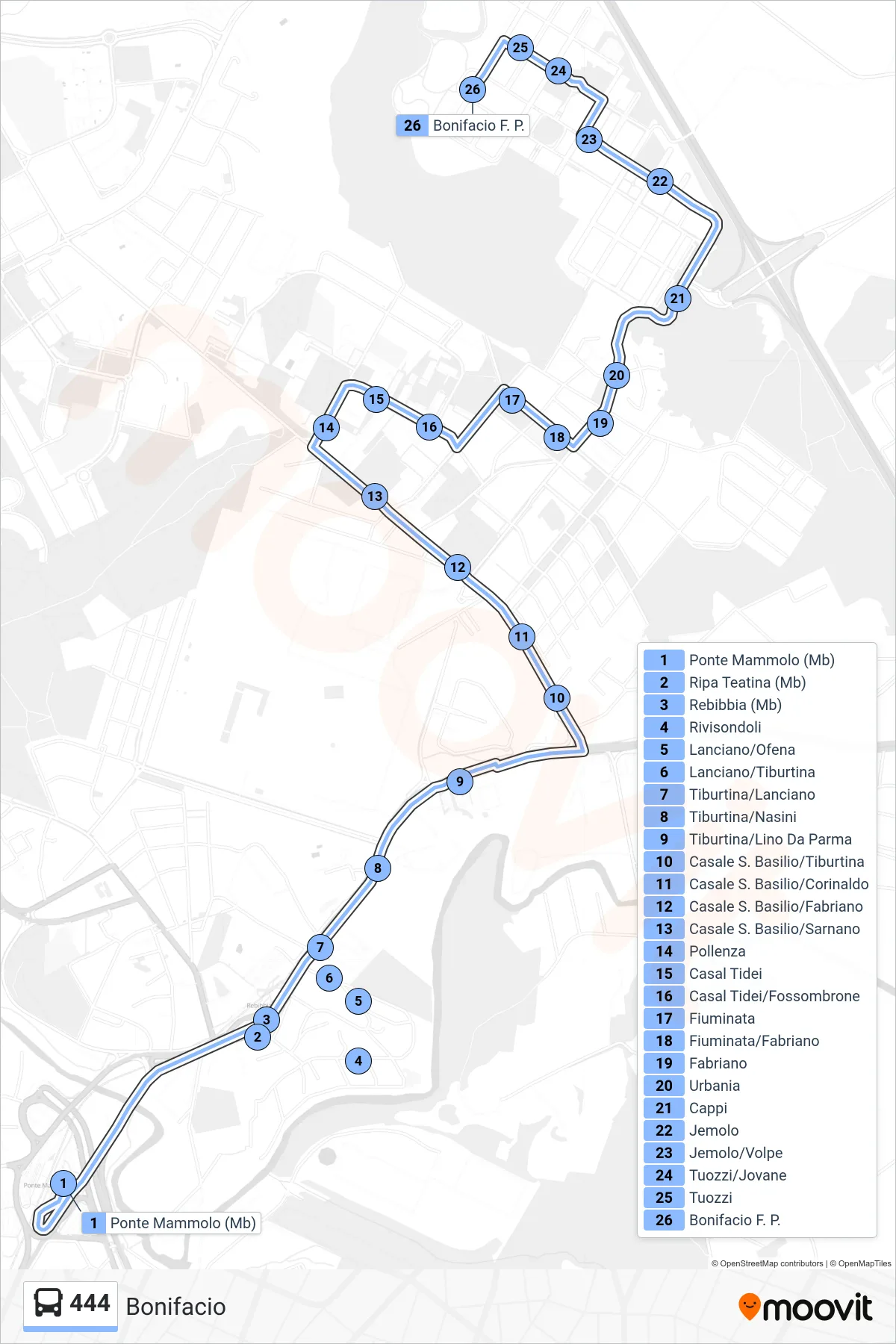 Linea 444 bus (Bonifacio) - Percorsi e fermate sulla mappa
