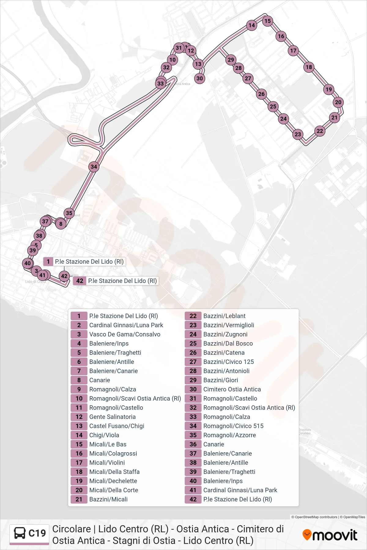 Linea C19 bus (Piazzale Stazione Del Lido) - Percorsi e fermate sulla mappa