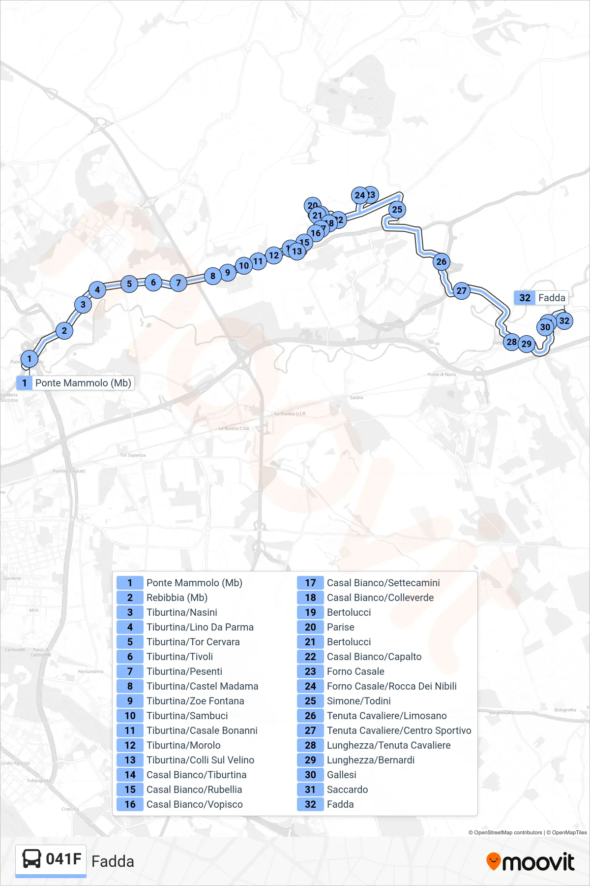 Linea 041F bus (Fadda) - Percorsi e fermate sulla mappa