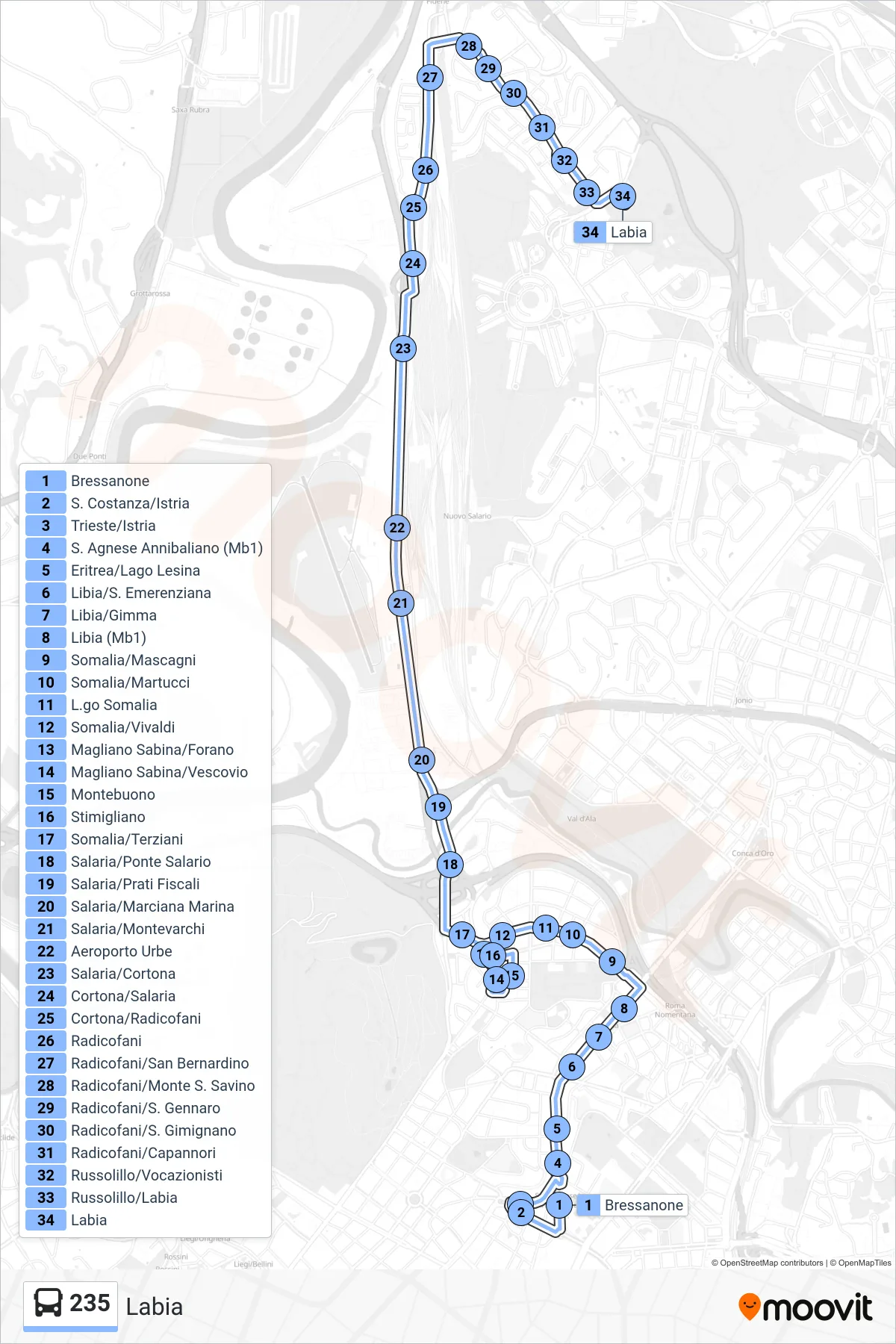Linea 235 bus (Labia) - Percorsi e fermate sulla mappa