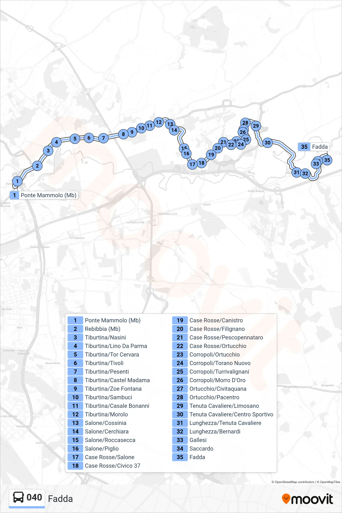 Linea 040 bus (Fadda) - Percorsi e fermate sulla mappa
