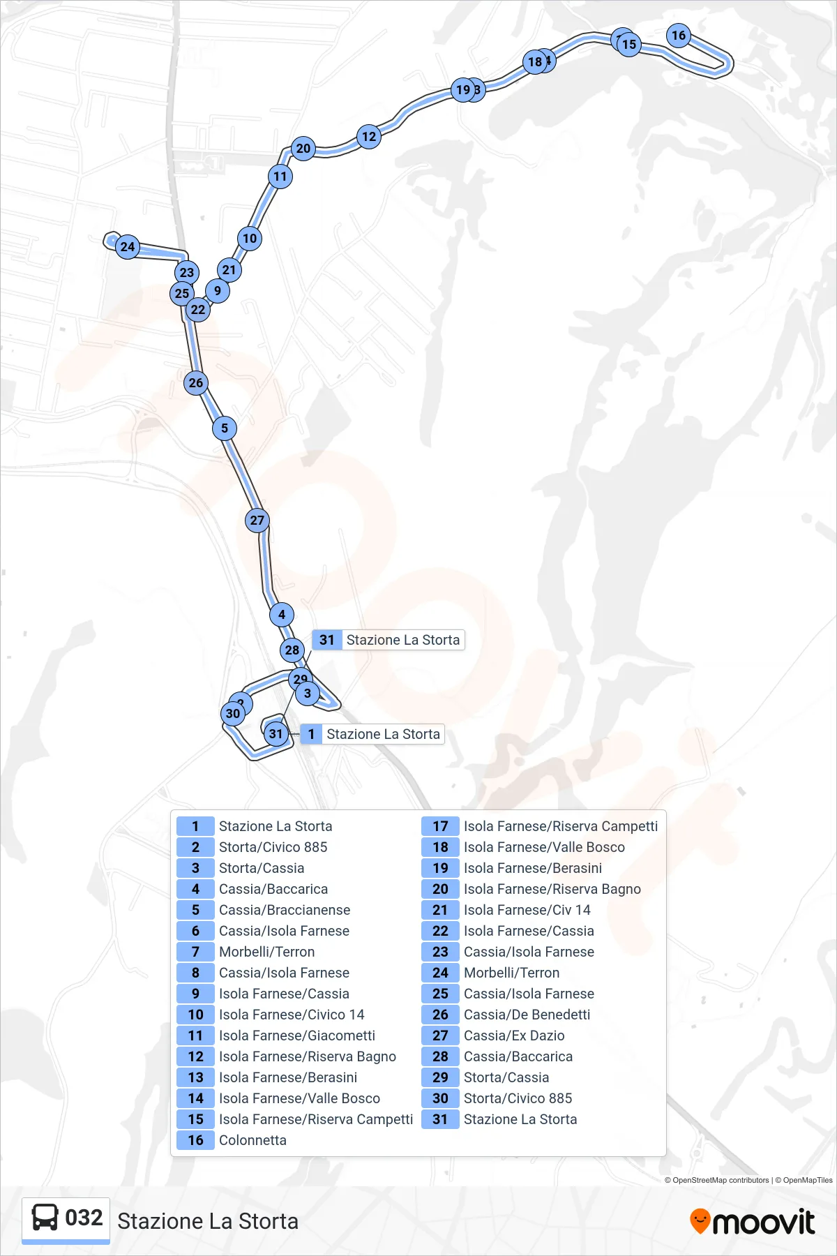 Linea 032 bus (Stazione La Storta) - Percorsi e fermate sulla mappa