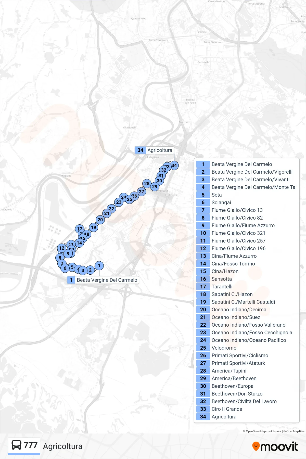 Linea 777 bus (Agricoltura) - Percorsi e fermate sulla mappa