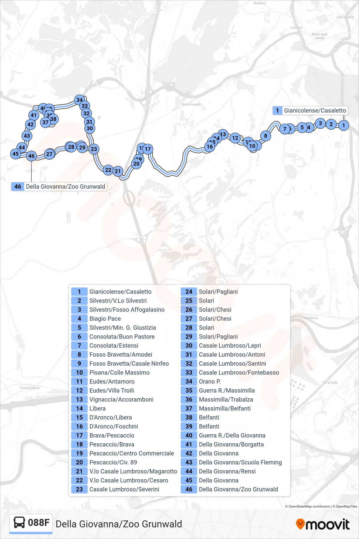 Linea 088F bus (Della Giovanna/Zoo Grunwald) - Percorsi e fermate sulla mappa