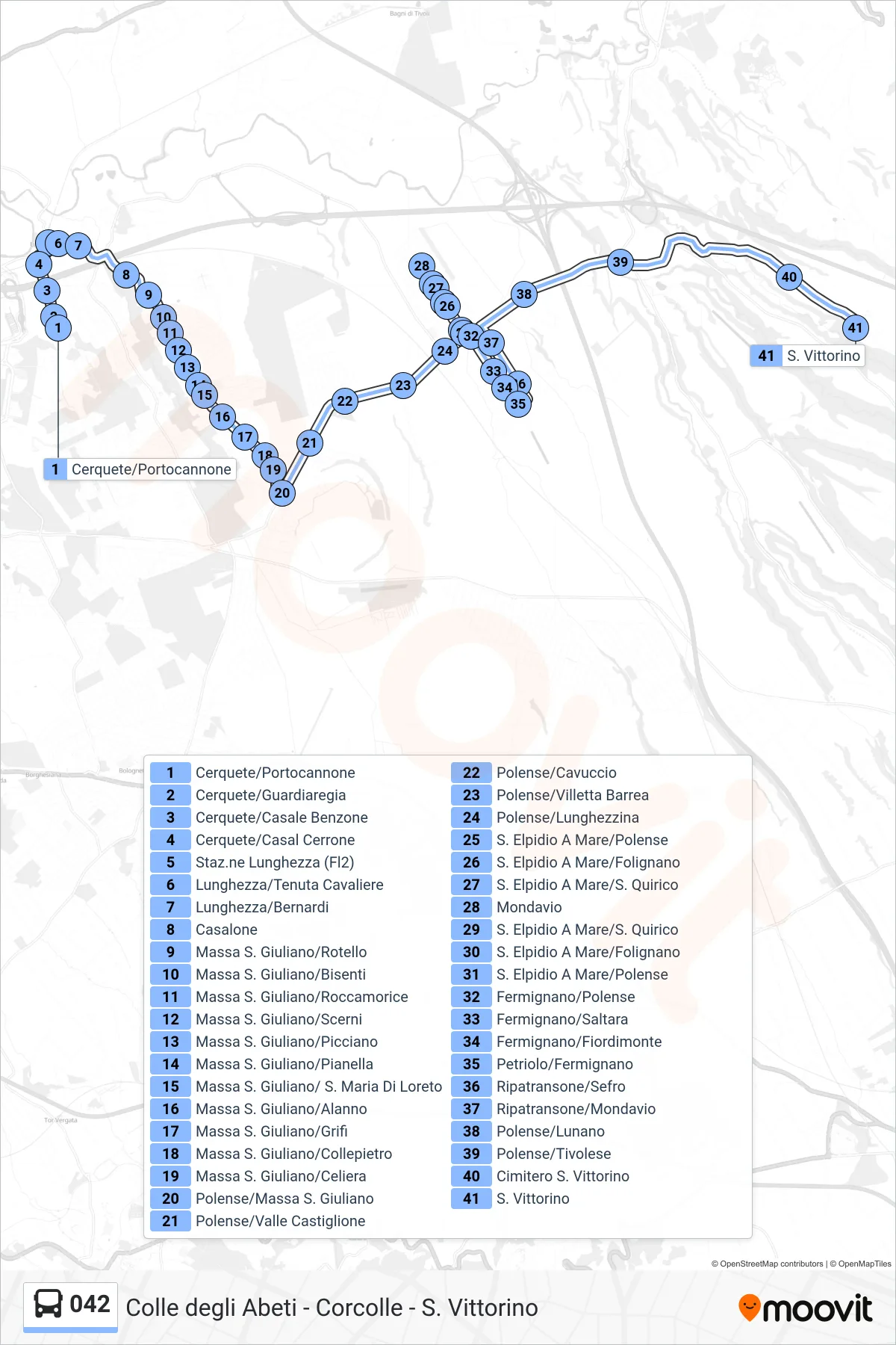 Linea 042 bus (San Vittorino) - Percorsi e fermate sulla mappa