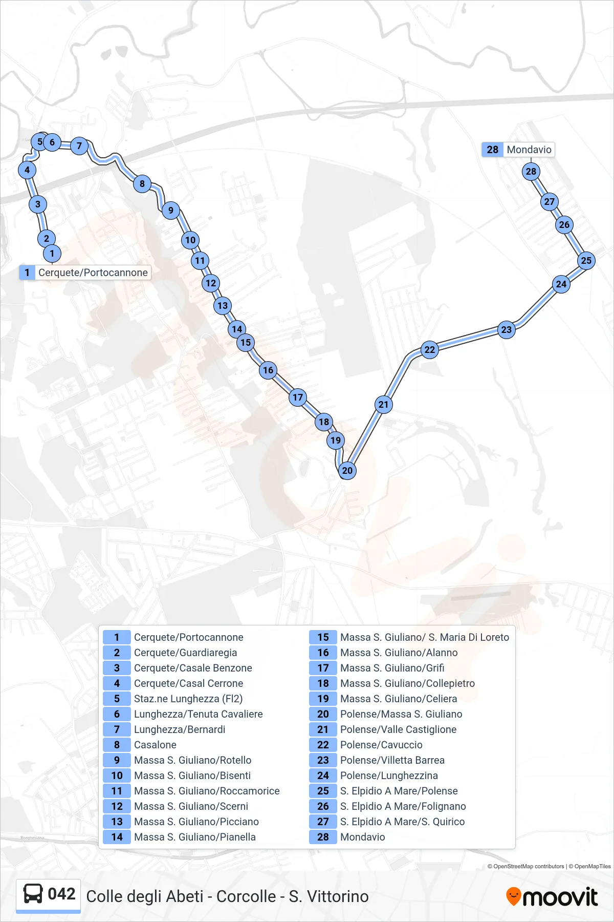 Linea 042 bus (Mondavio) - Percorsi e fermate sulla mappa