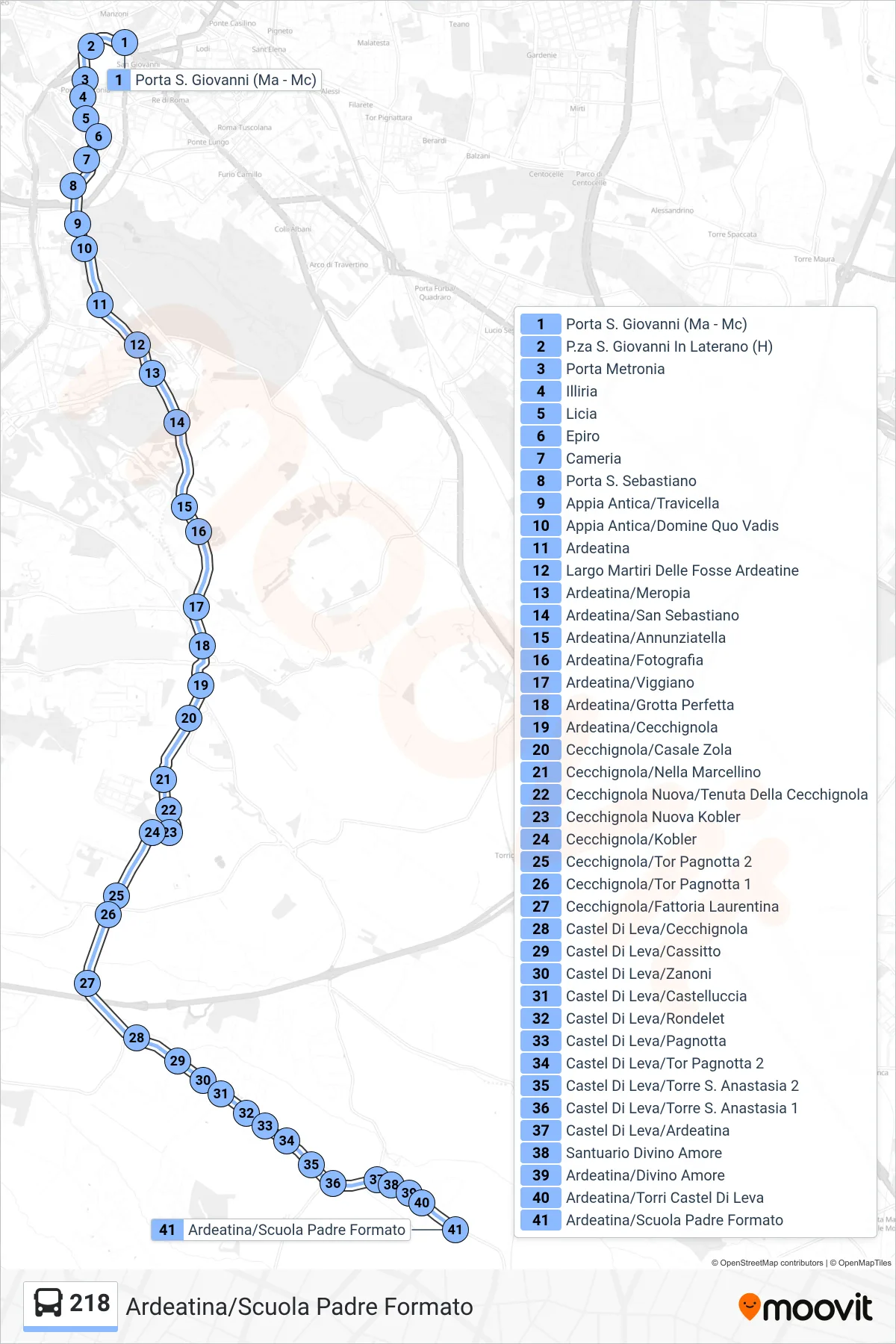 Linea 218 bus (Ardeatina/Scuola Padre Formato) - Percorsi e fermate sulla mappa