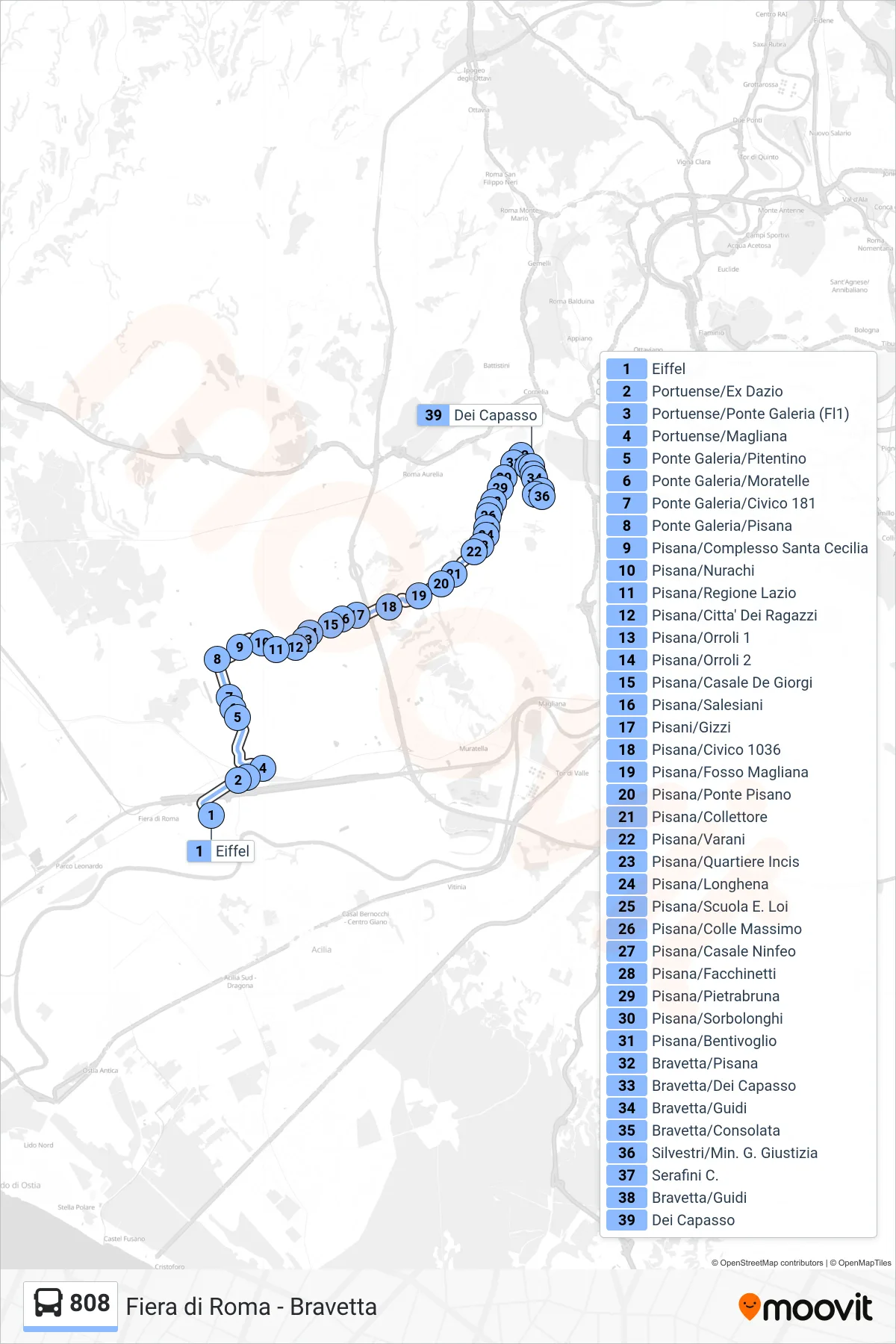 Linea 808 bus (Dei Capasso) - Percorsi e fermate sulla mappa