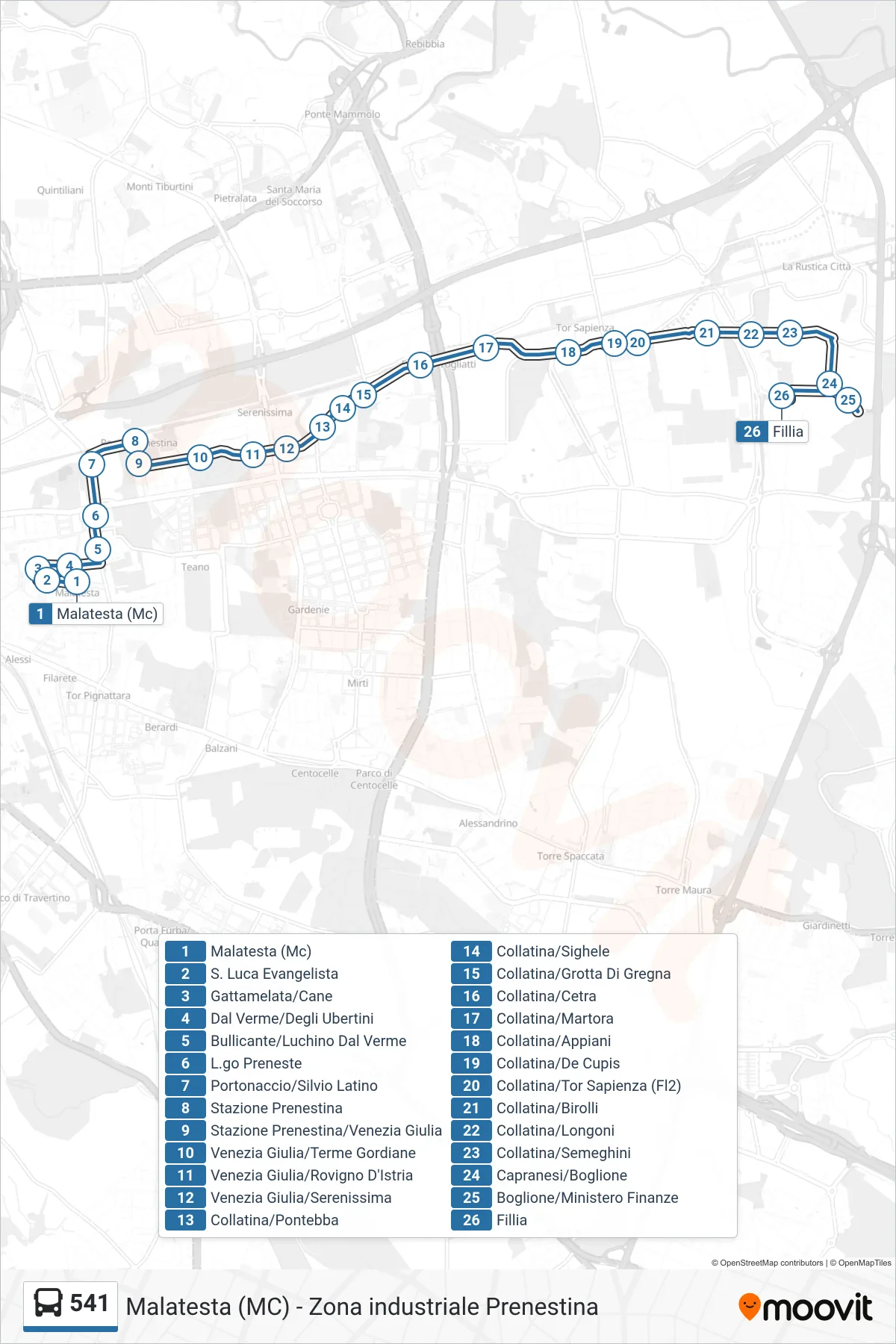 Linea 541 bus (Fillia) - Percorsi e fermate sulla mappa