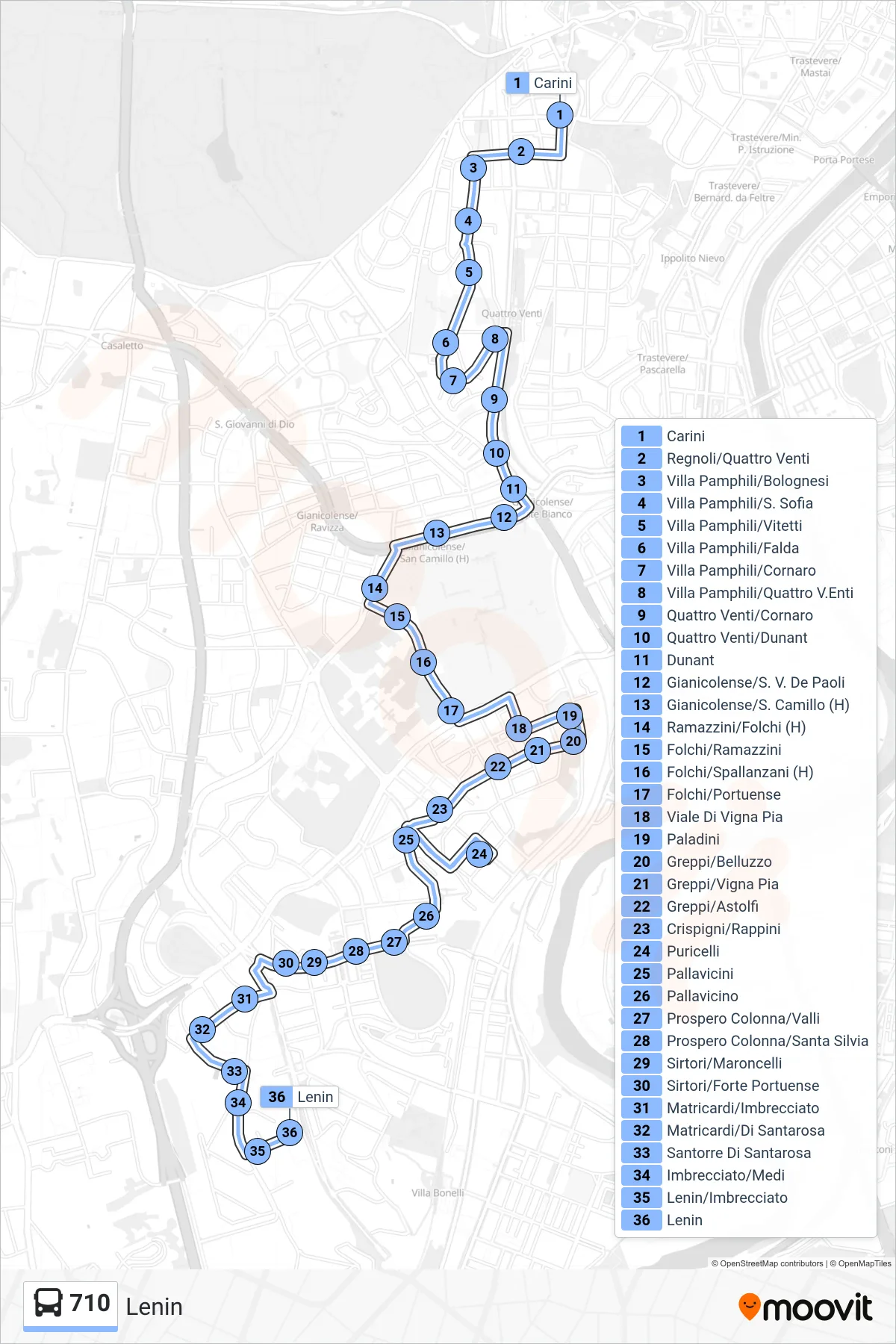 Linea 710 bus (Lenin) - Percorsi e fermate sulla mappa