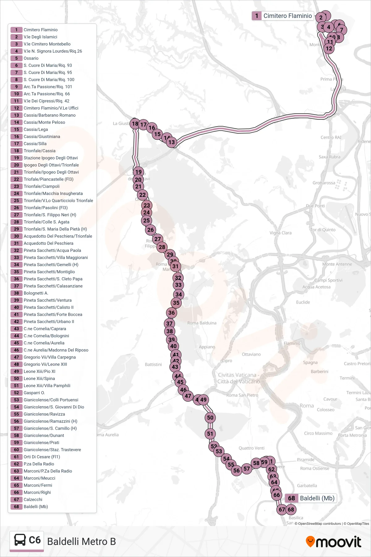 Linea C6 bus (Baldelli Metro B) - Percorsi e fermate sulla mappa