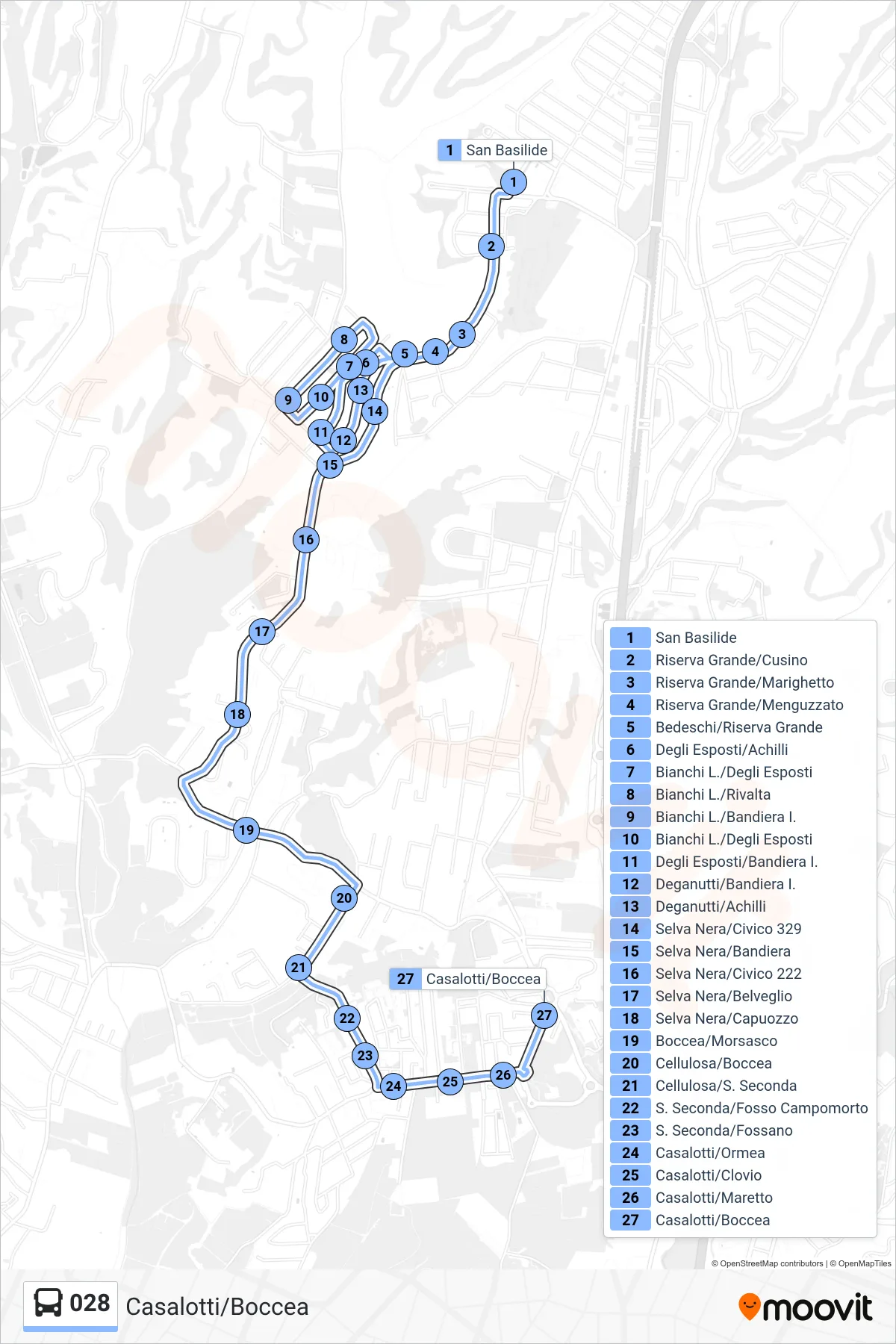 Linea 028 bus (Casalotti/Boccea) - Percorsi e fermate sulla mappa
