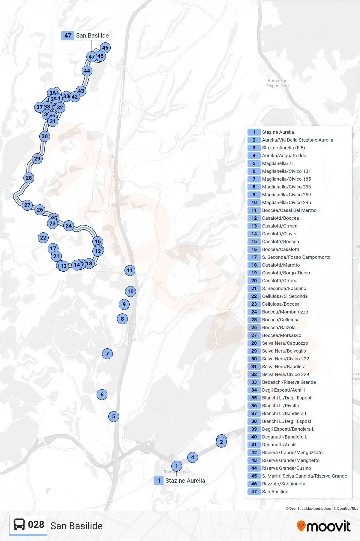Linea 028 bus (San Basilide) - Percorsi e fermate sulla mappa