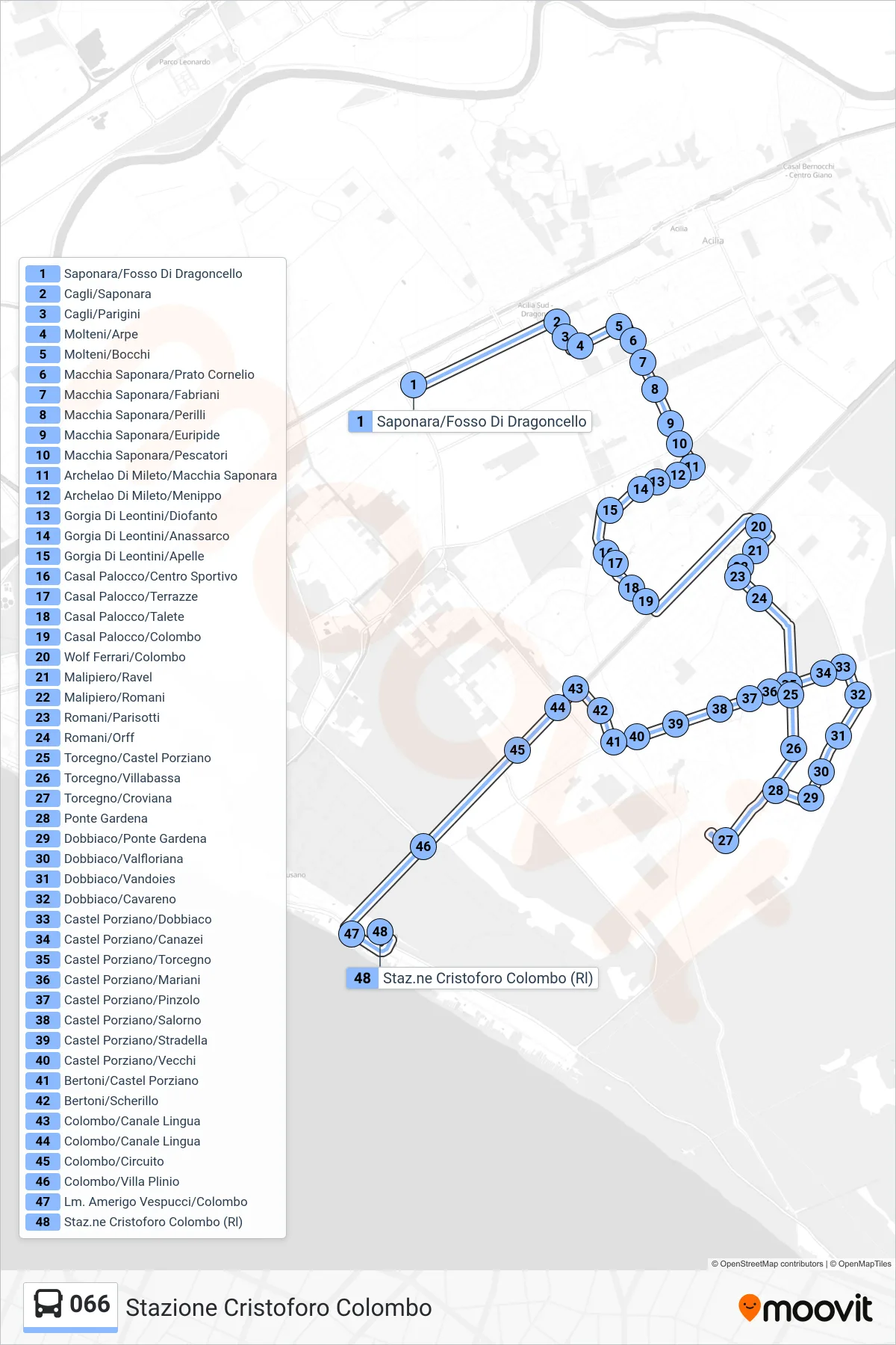 066 bus Line (Cristoforo Colombo Station) route and stops on a map
