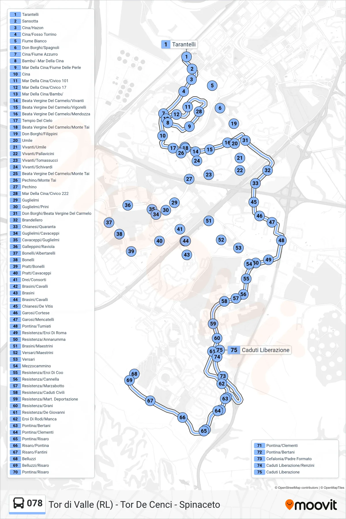 Linea 078  bus (Caduti Liberazione) - Percorsi e fermate sulla mappa
