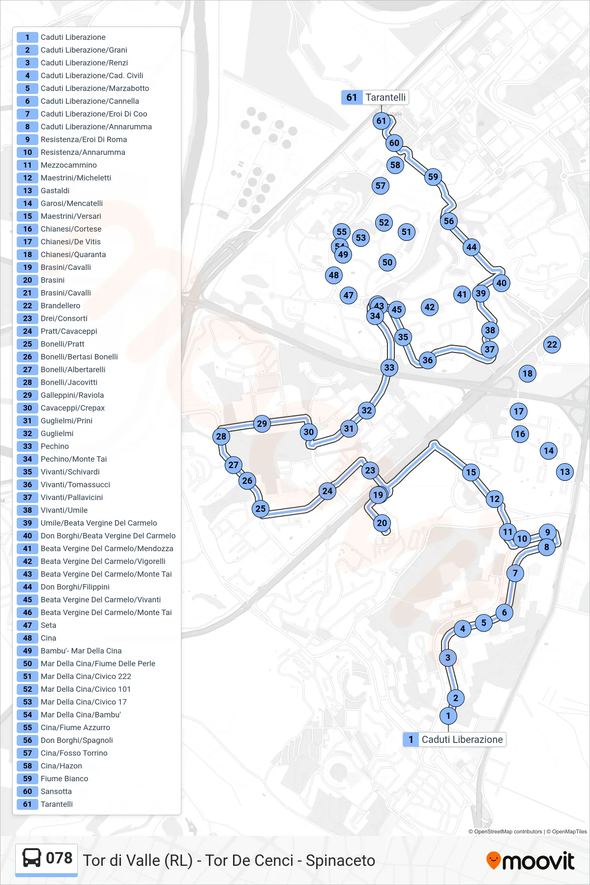 Linea 078 bus (Tarantelli) - Percorsi e fermate sulla mappa