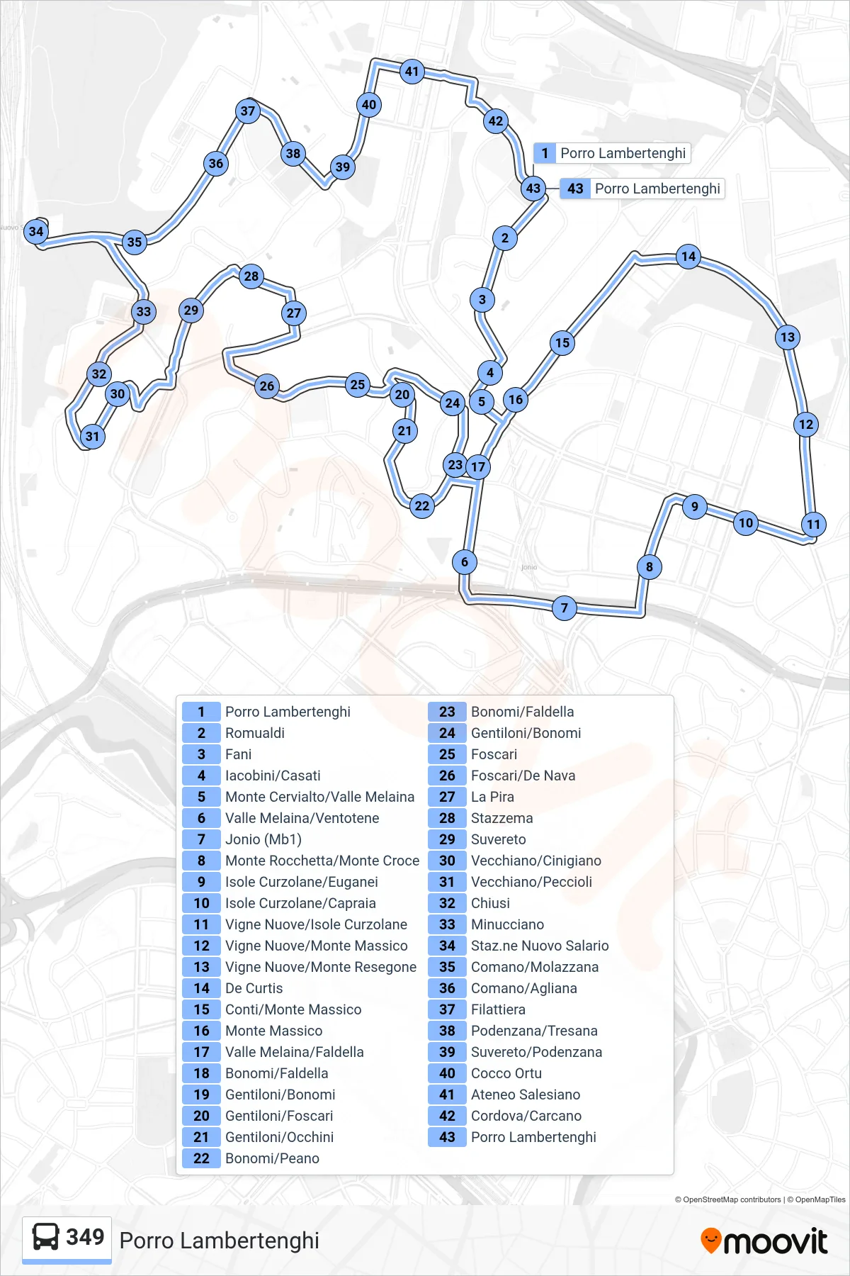 Linea 349 bus (Porro Lambertenghi) - Percorsi e fermate sulla mappa