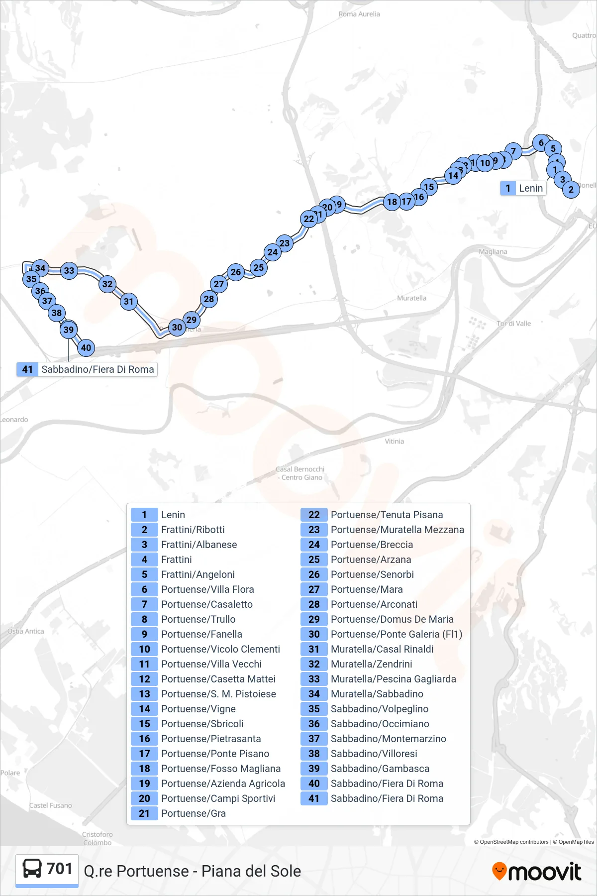 Linea 701 bus (Sabbadino/Fiera Di Roma) - Percorsi e fermate sulla mappa