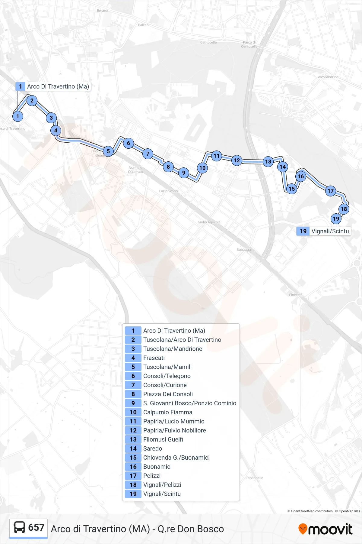 Linea 657 bus (Vignali/Scintu) - Percorsi e fermate sulla mappa