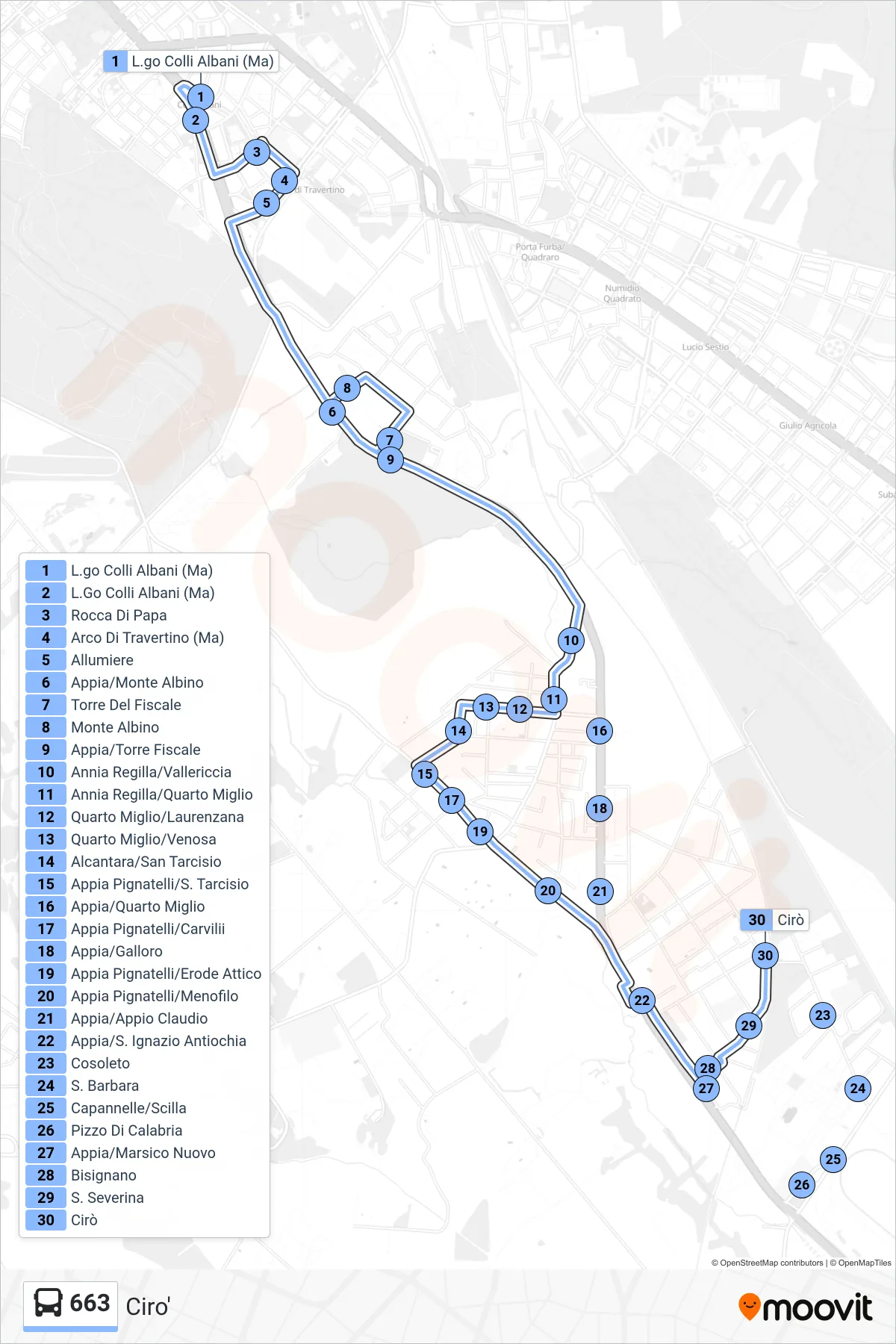 Linea 663 bus (Ciro') - Percorsi e fermate sulla mappa