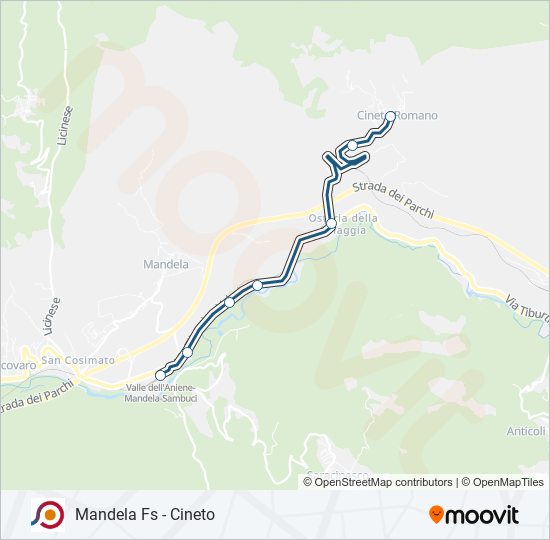 Percorso linea bus COTRAL