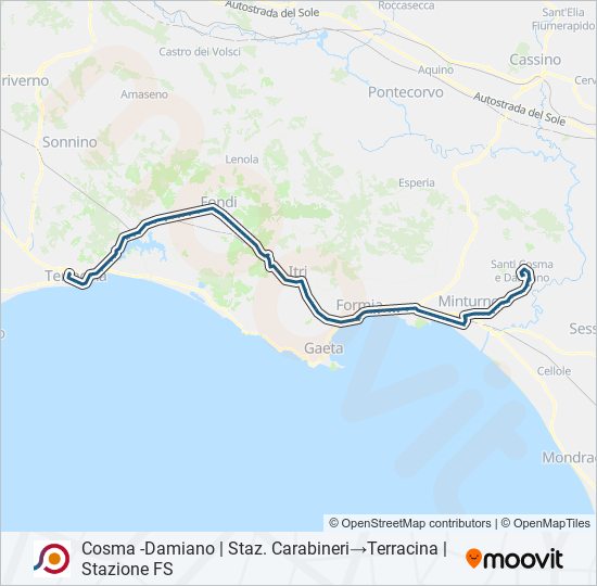 Percorso linea bus COTRAL