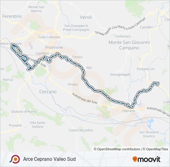 Percorso linea bus COTRAL