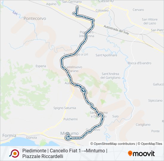 Percorso linea bus COTRAL