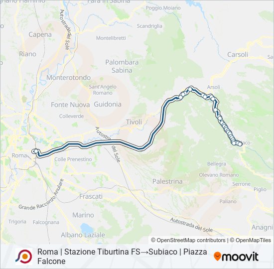 Percorso linea bus COTRAL