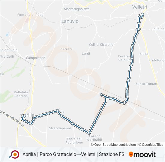 Percorso linea bus COTRAL