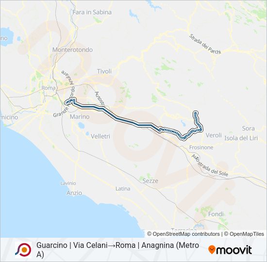 Percorso linea bus COTRAL