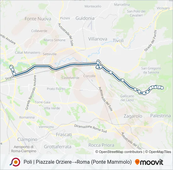 Percorso linea bus COTRAL