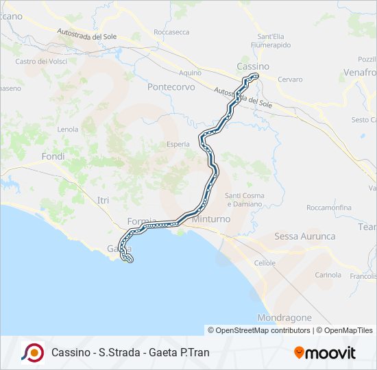 Percorso linea bus COTRAL