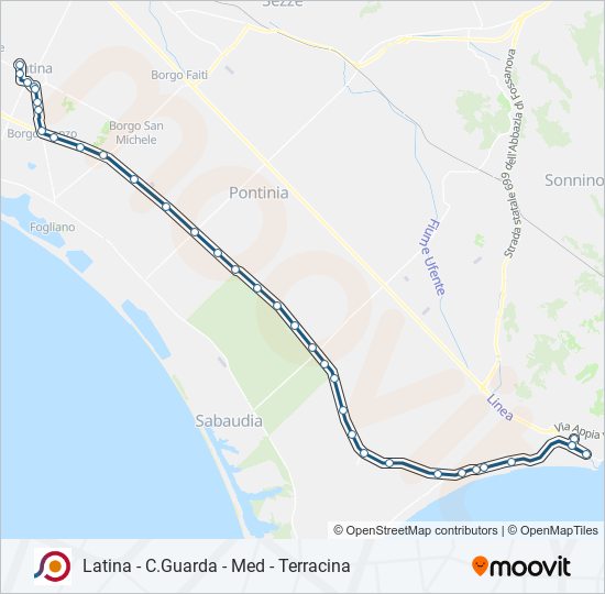 Percorso linea bus COTRAL