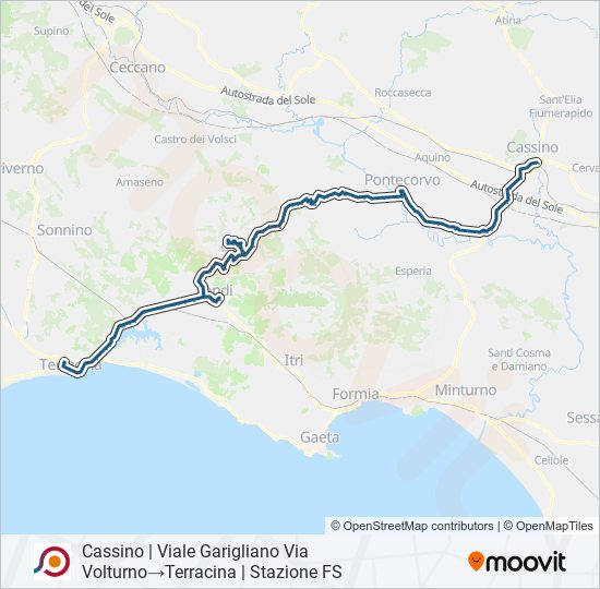 Percorso linea bus COTRAL