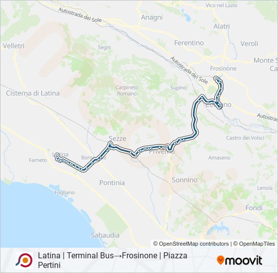 Percorso linea bus COTRAL