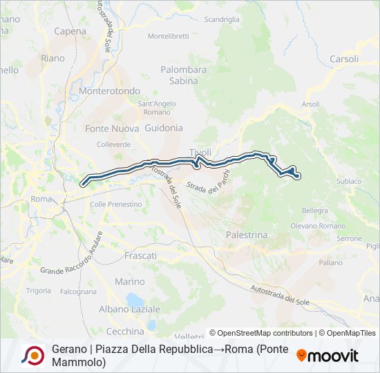 Percorso linea bus COTRAL