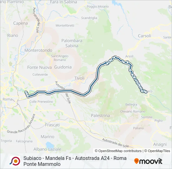 Percorso linea bus COTRAL