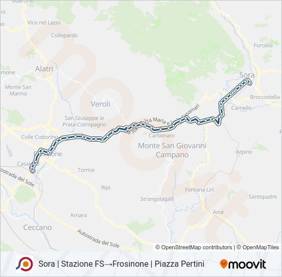 Percorso linea bus COTRAL